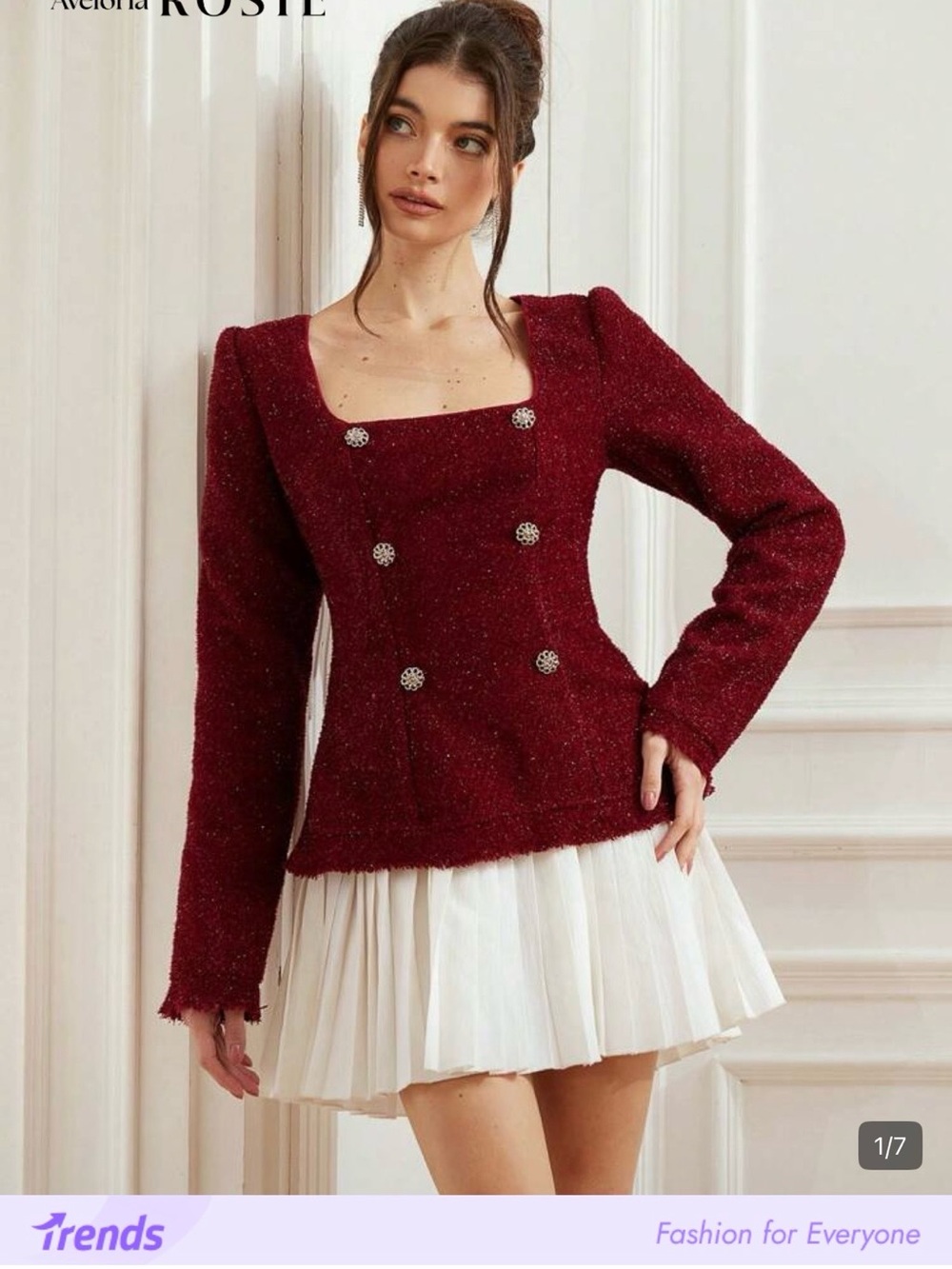 SHEIN Burgundy Tweed Double-Breasted Mini Dress